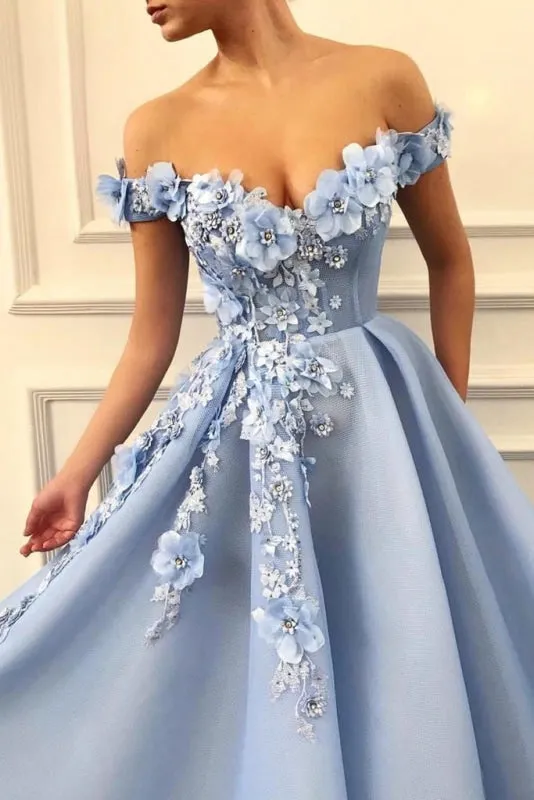 A Line Flowers Long Party Prom Dress with Appliques