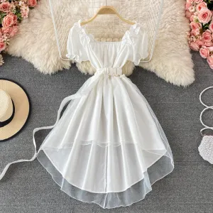 A line high low dress white fashion dress black A line dress     S449