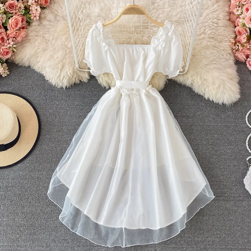 A line high low dress white fashion dress black A line dress     S449