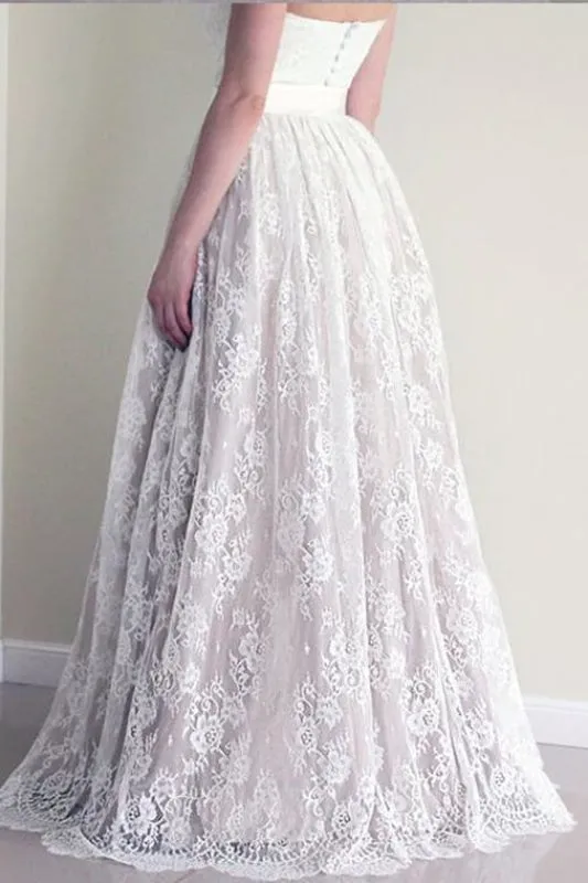 A Line Sweetheart Cheap Strapless Lace Wedding Dress