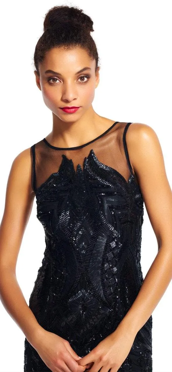 Adrianna Papell Sequined Illusion Bateau Sheath Dress AP1E200464 - 1 Pc Black in Size 14P Available