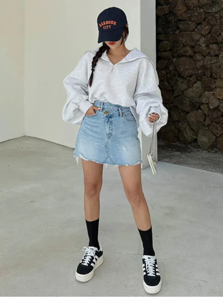 Advbridge -  Vintage Ripped Irregular Waist Denim Skirt Women Jeans Skirts Summer New Trend High Street Mini Skirt Sexy A Line Denim Skirts