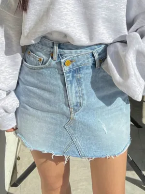 Advbridge -  Vintage Ripped Irregular Waist Denim Skirt Women Jeans Skirts Summer New Trend High Street Mini Skirt Sexy A Line Denim Skirts