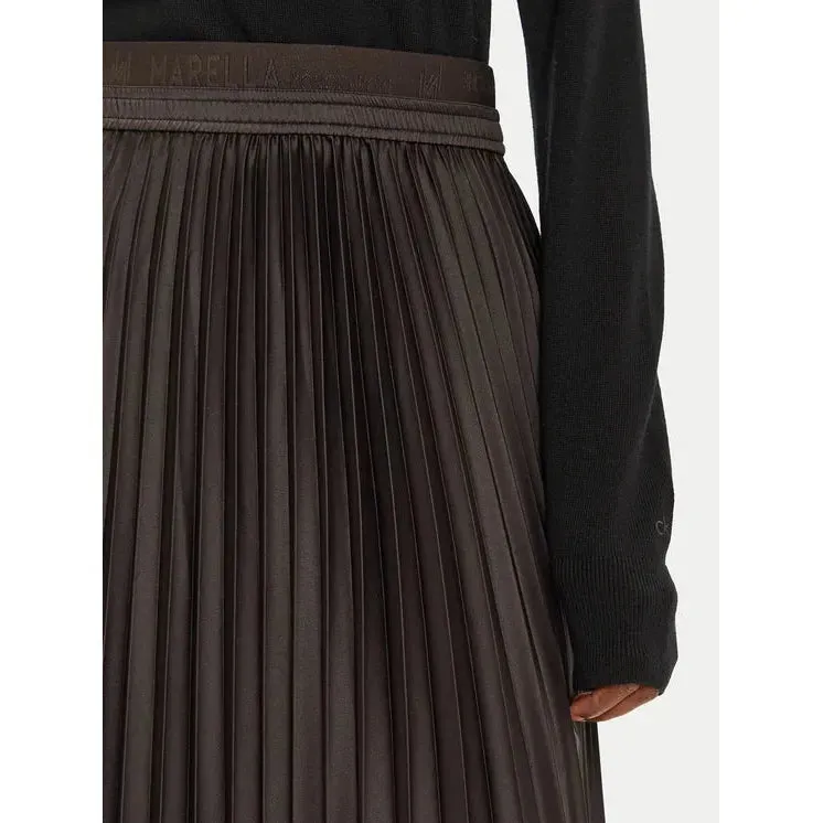 AGENTE1 Pleated Jersey Midi Skirt Dark Brown