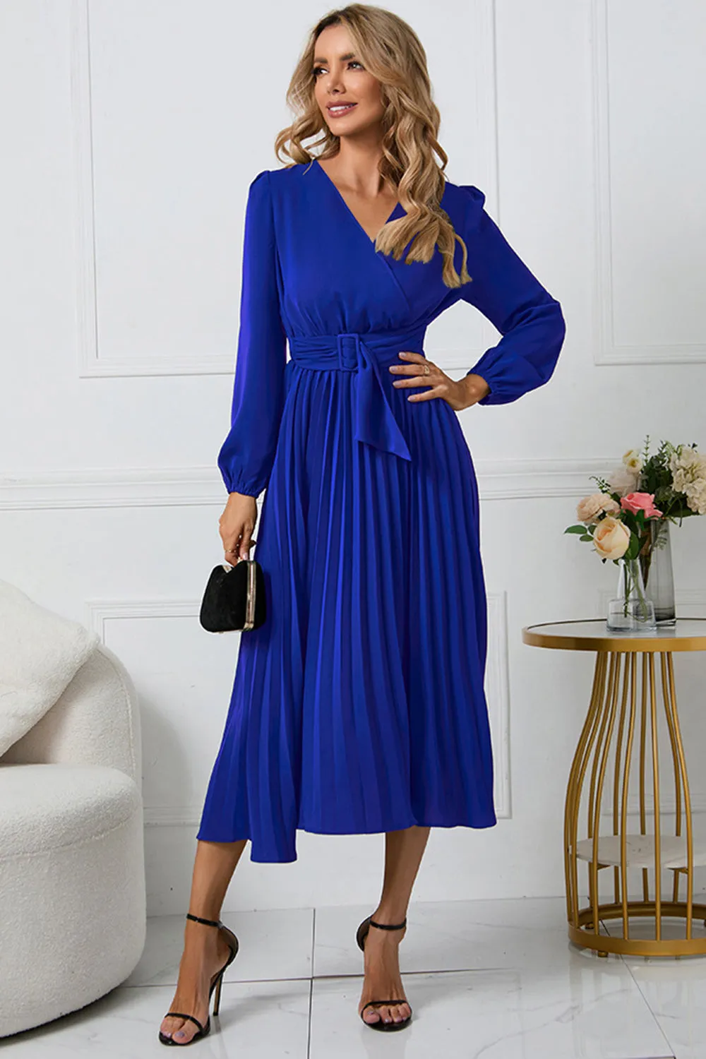 Black A Line Long Sleeves Tea Length Dress