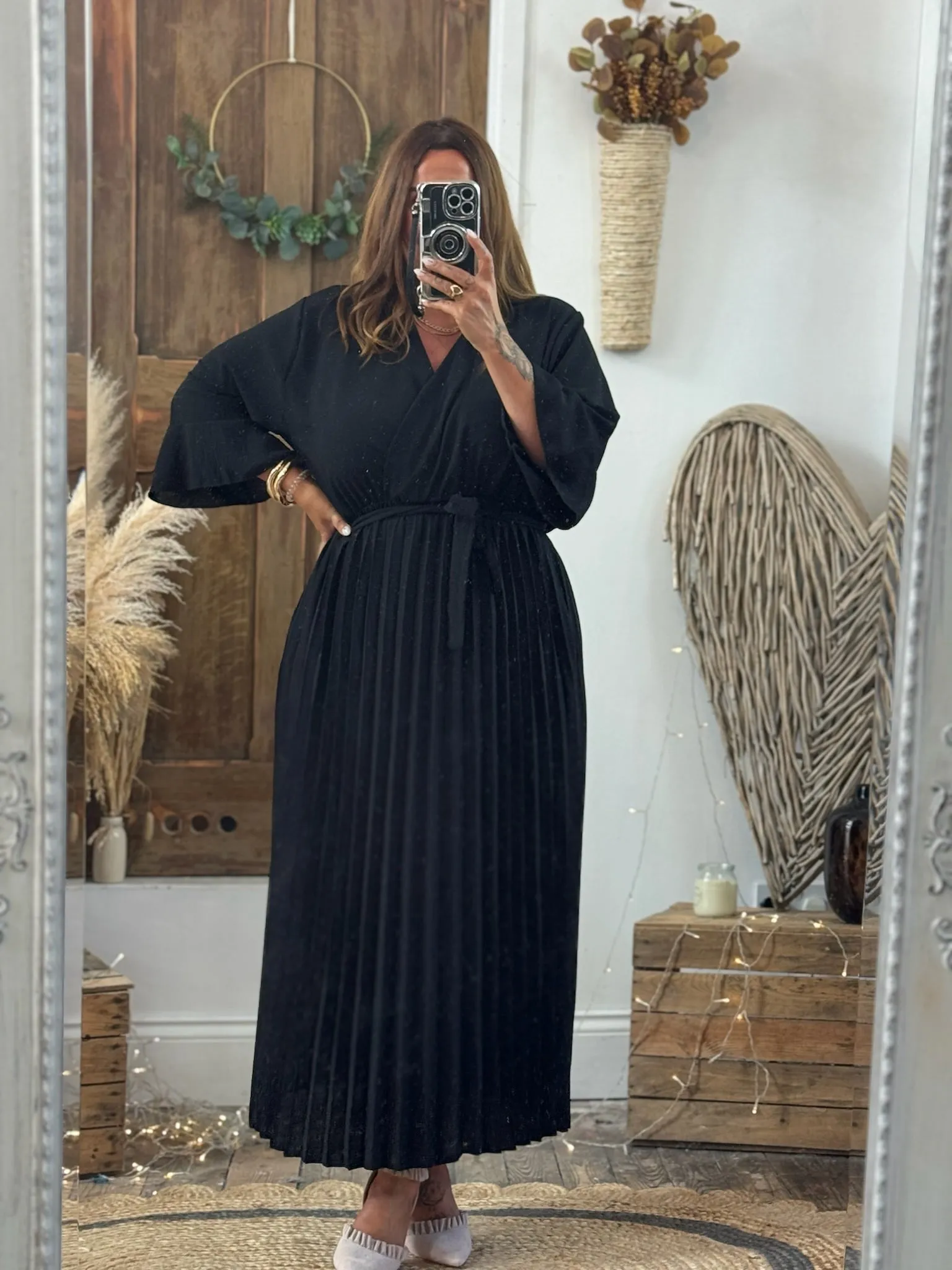 Black Rowan Pleated Midaxi Dress