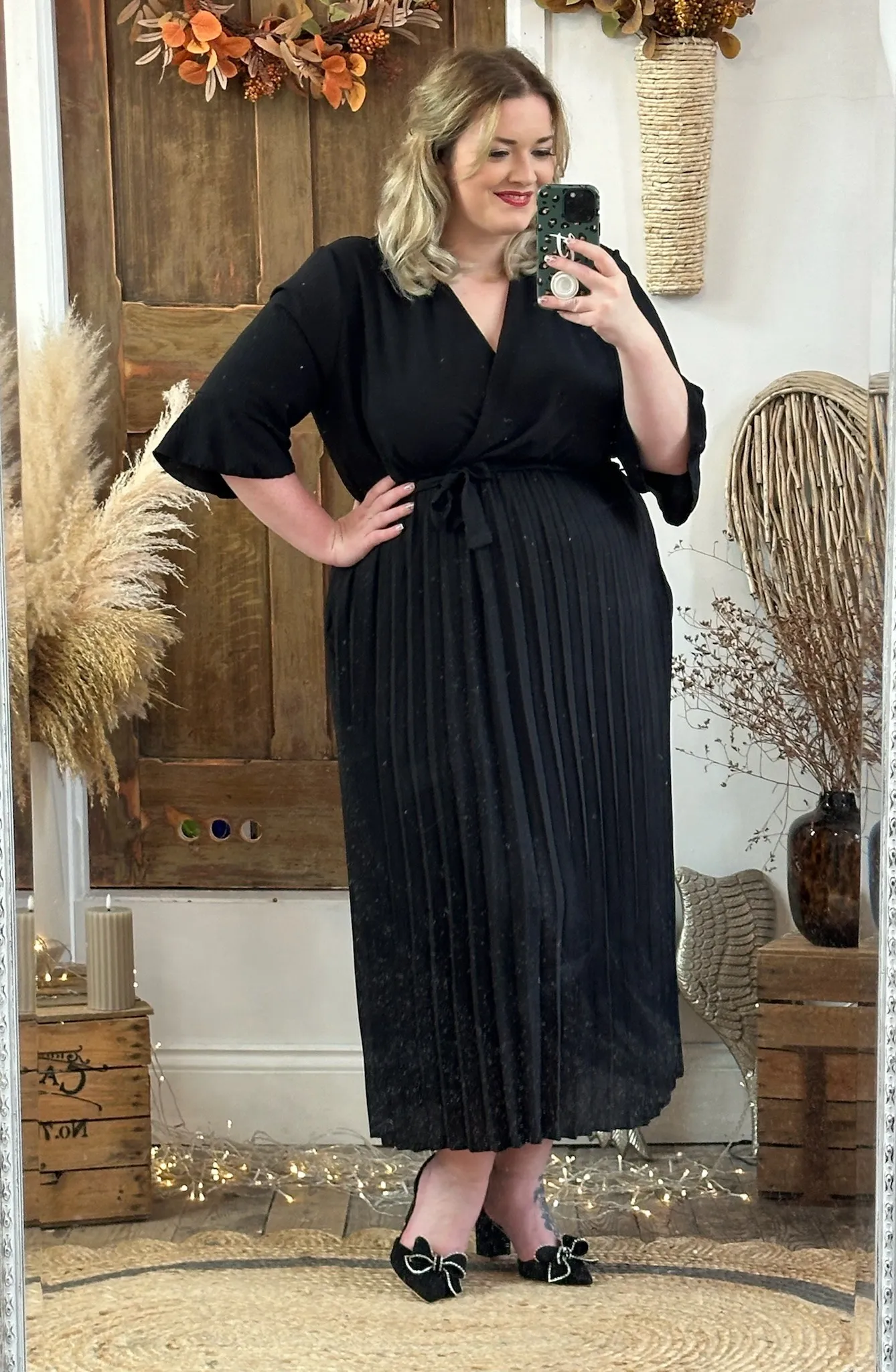 Black Rowan Pleated Midaxi Dress