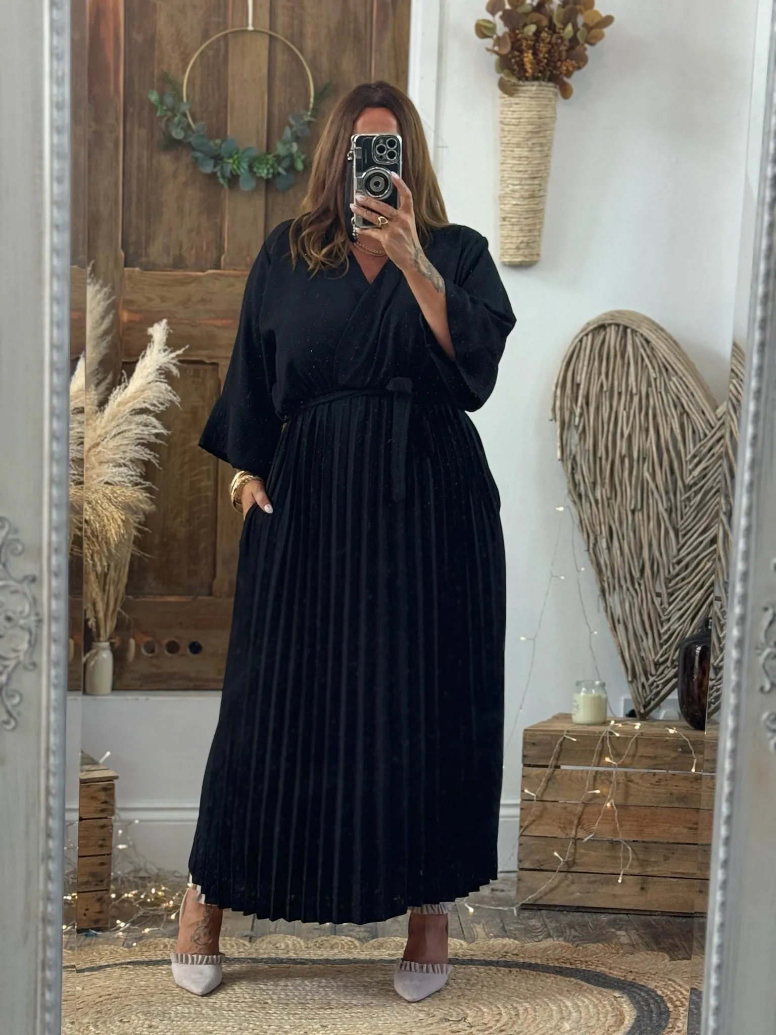 Black Rowan Pleated Midaxi Dress