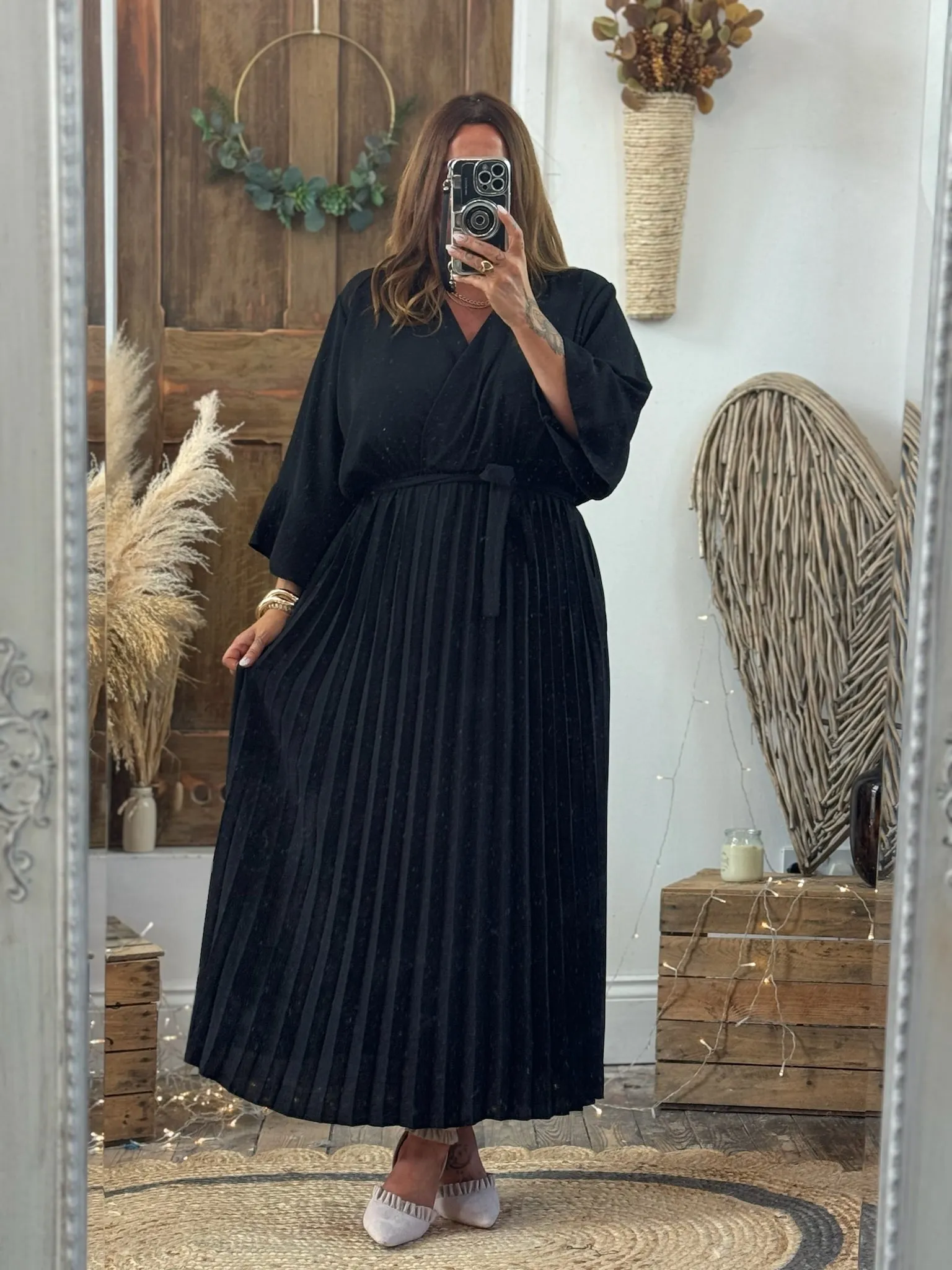 Black Rowan Pleated Midaxi Dress