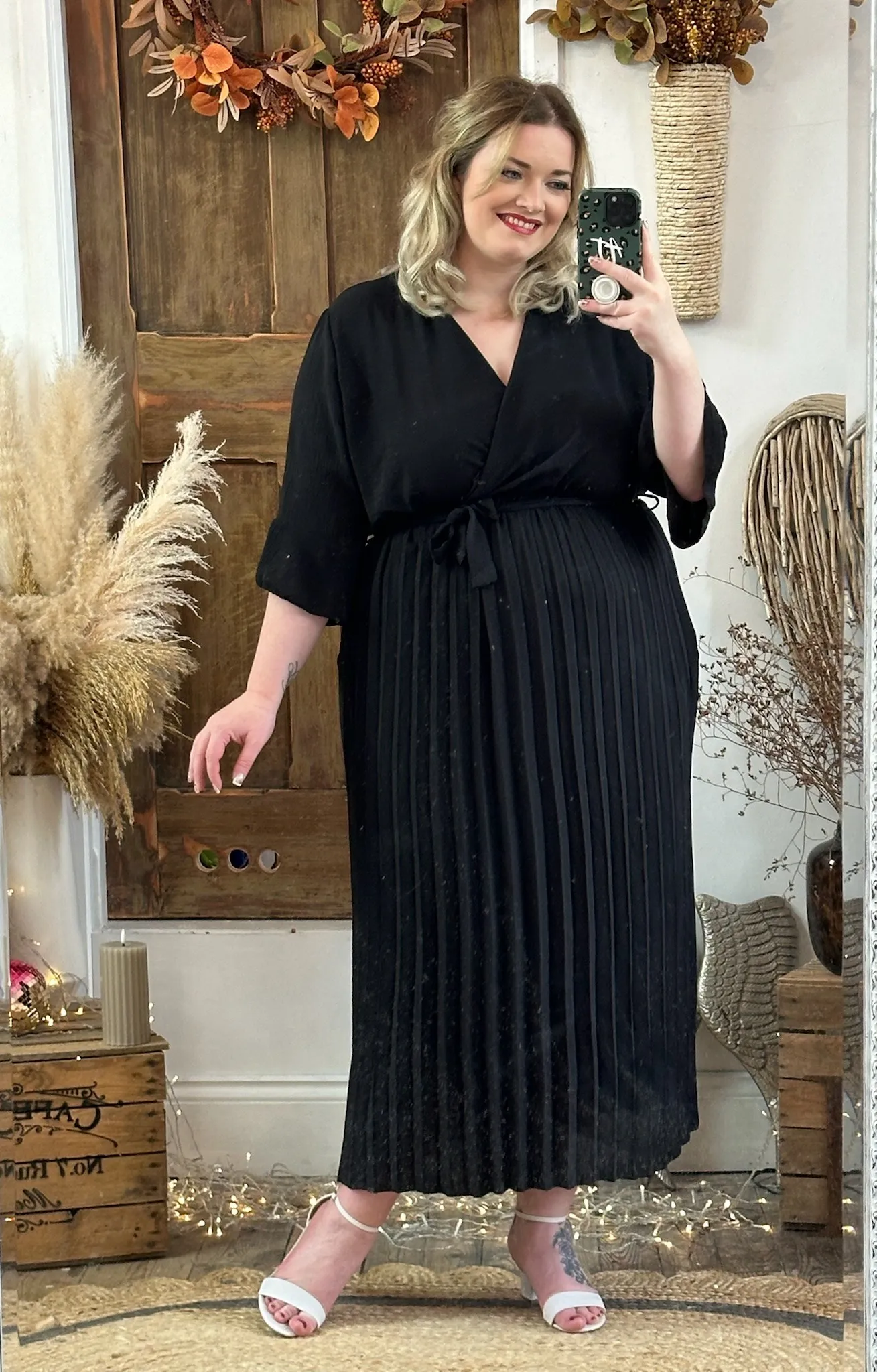 Black Rowan Pleated Midaxi Dress