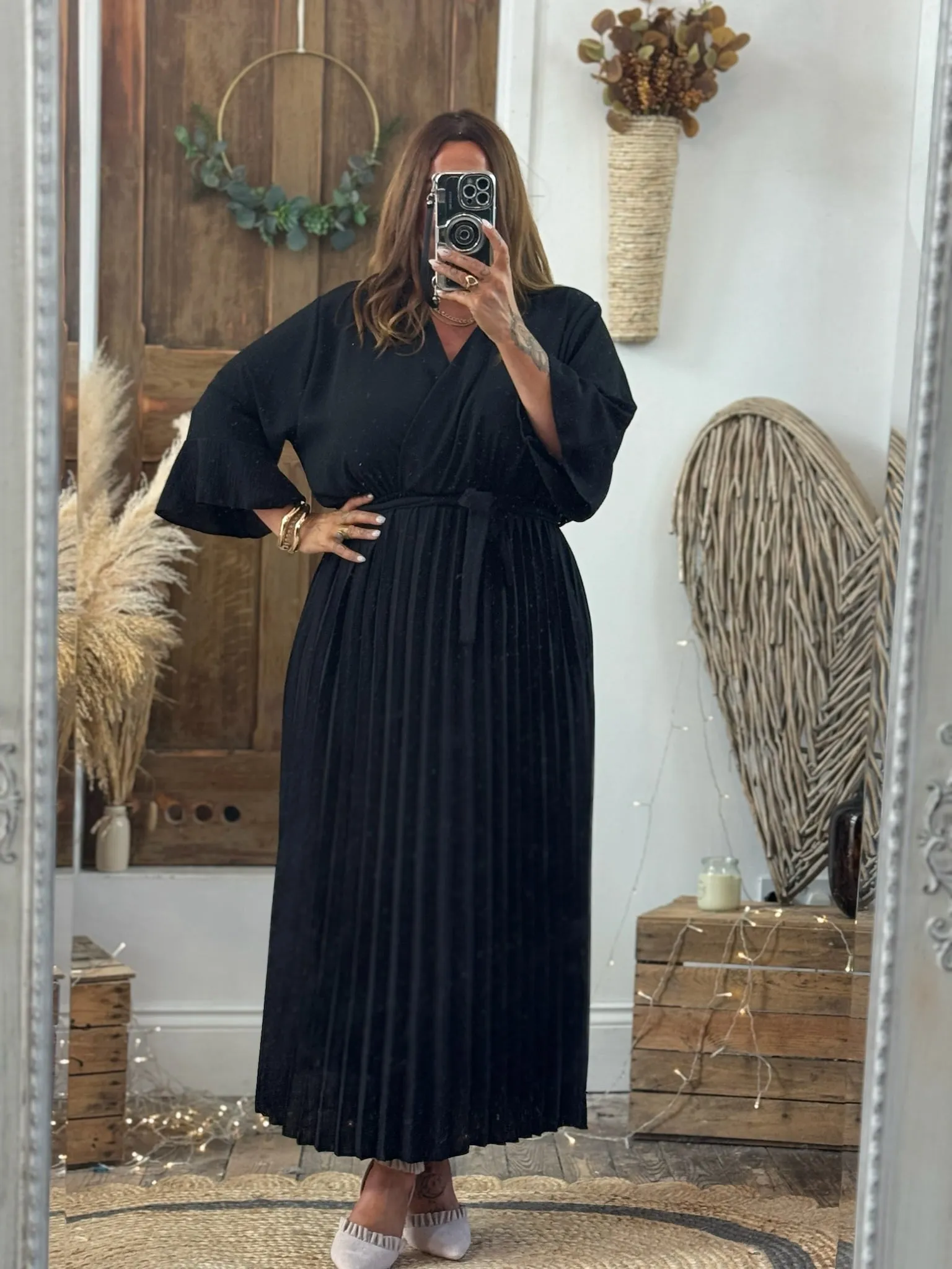 Black Rowan Pleated Midaxi Dress