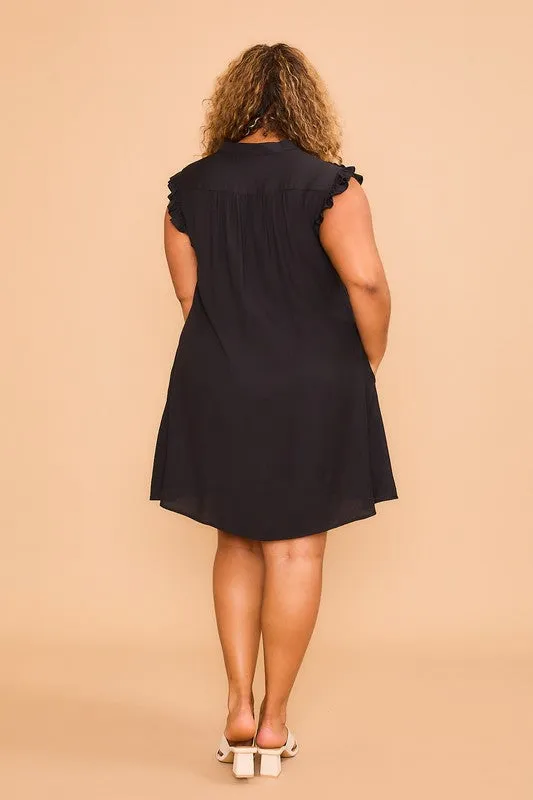 Button Down Mini Dress -  Black