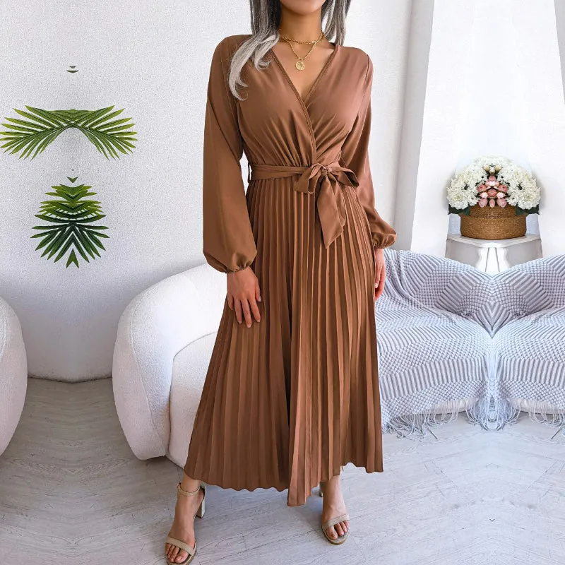 Casual Wrap-around Style Pleated Skirt Dresses