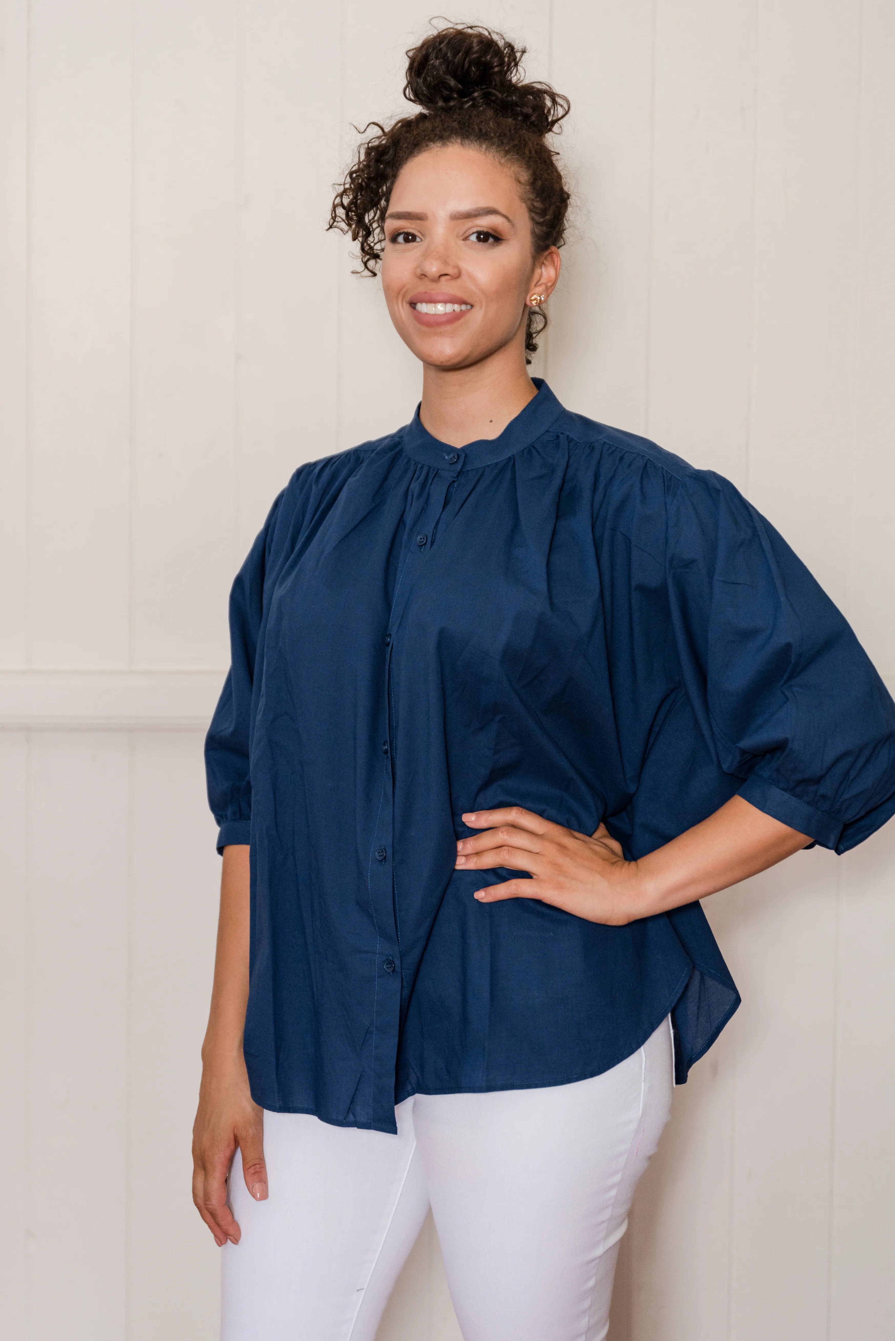 Cotton Batwing Oversized Shirt Navy