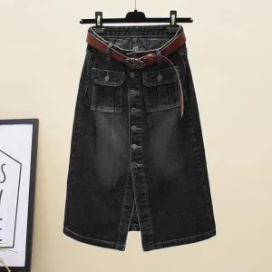 Cotton Denim High Waist With Belt A-Line Women Skirt