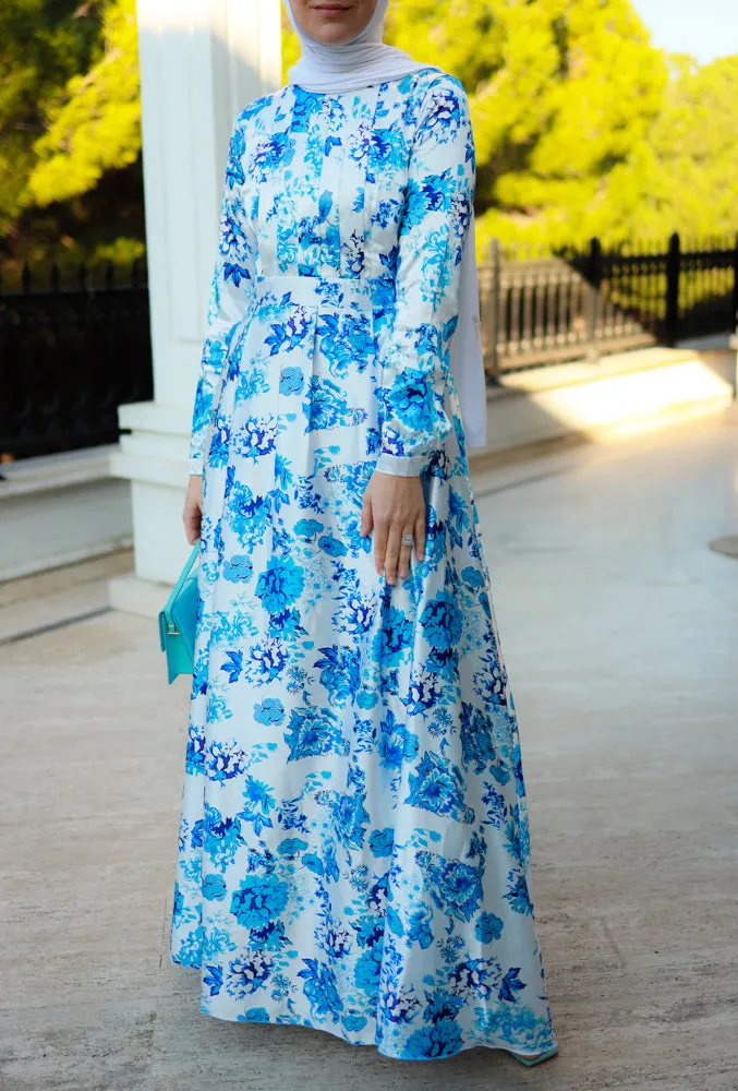 Dima modest maxi print dress in floral with full sleeve