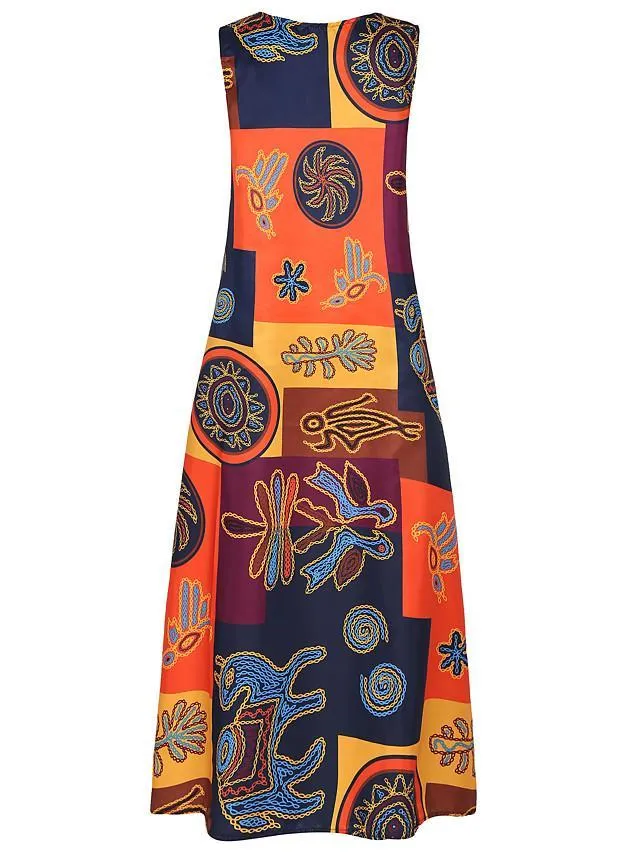 Dunnmall Women's Shift Dress Maxi long Dress - Sleeveless Geometric Print Summer V Neck Plus Size Hot Casual Holiday vacation dresses Loose Red Orange S M L XL XXL 3XL 4XL 5XL