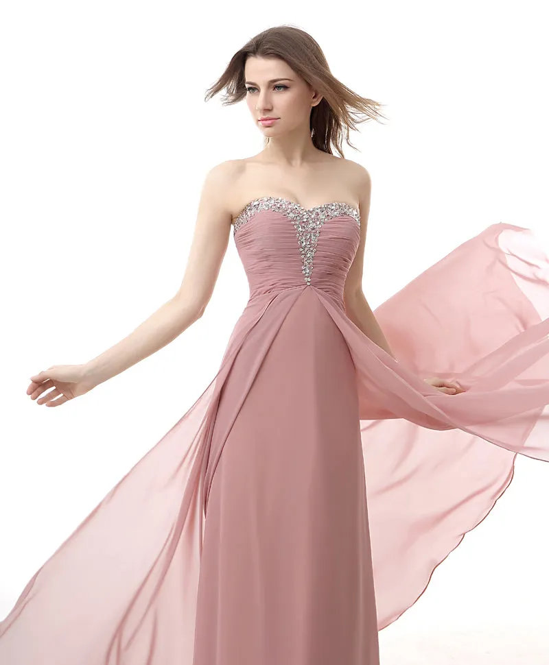 Dusty Pink A-Line Sweetheart Pleated Prom Dresses