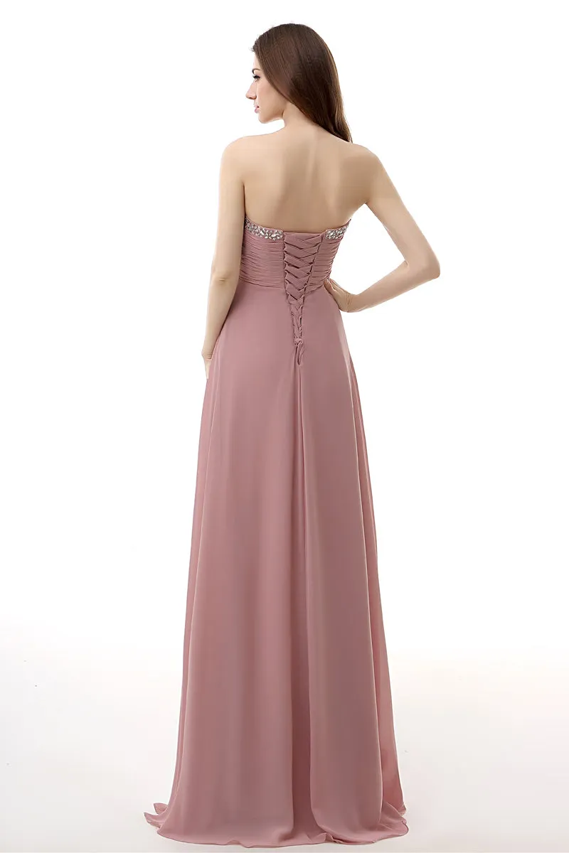 Dusty Pink A-Line Sweetheart Pleated Prom Dresses