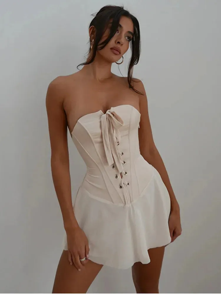 Elegant Lace Up Corset Club Outfits Backless Summer A-Line Dress