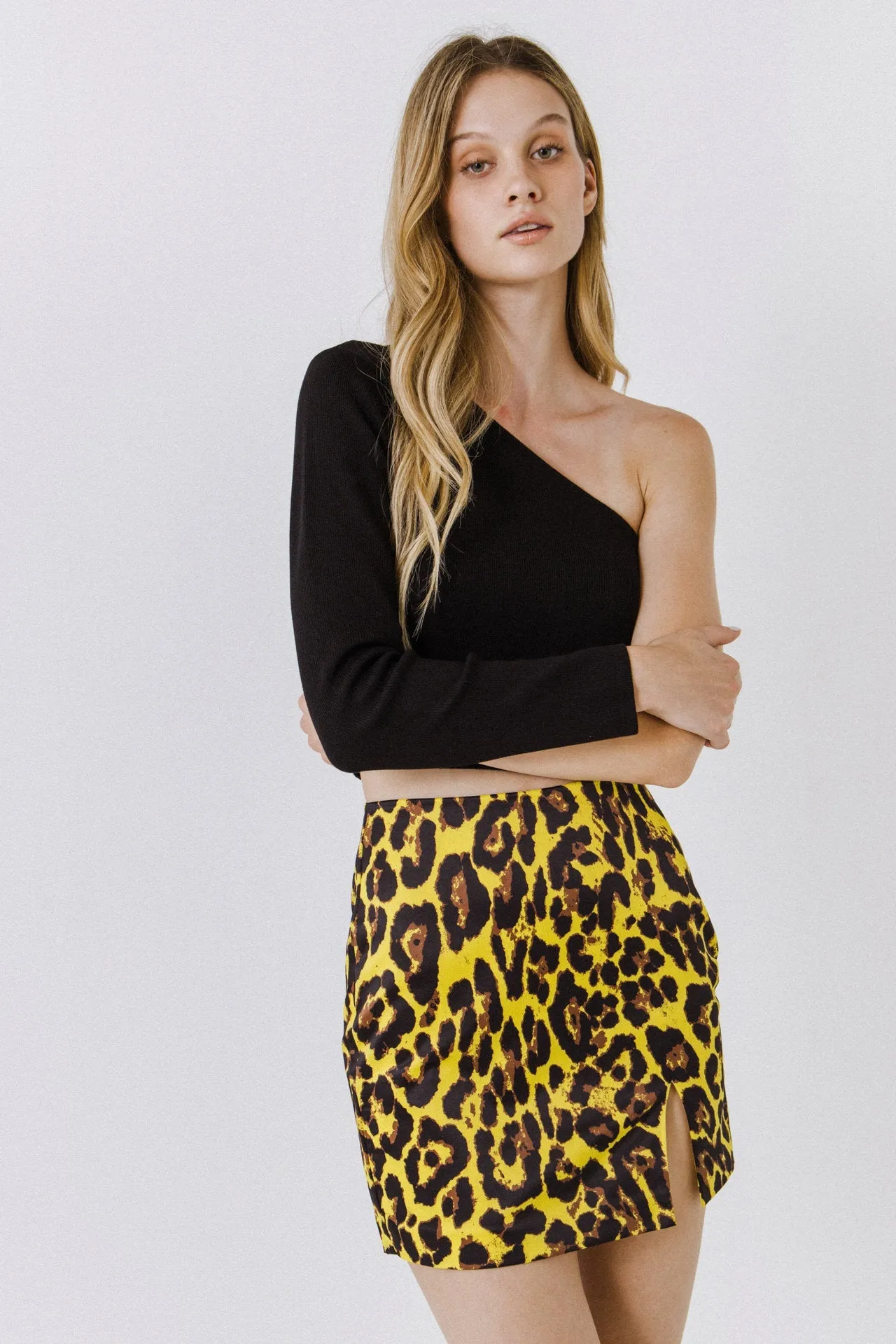 Endless Rose - Animal Print Slit Detail Mini Skirt