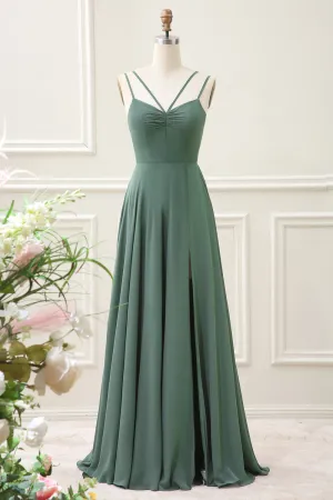 Eucalyptus A Line Spaghetti Straps Backless Pleated Maxi Dress