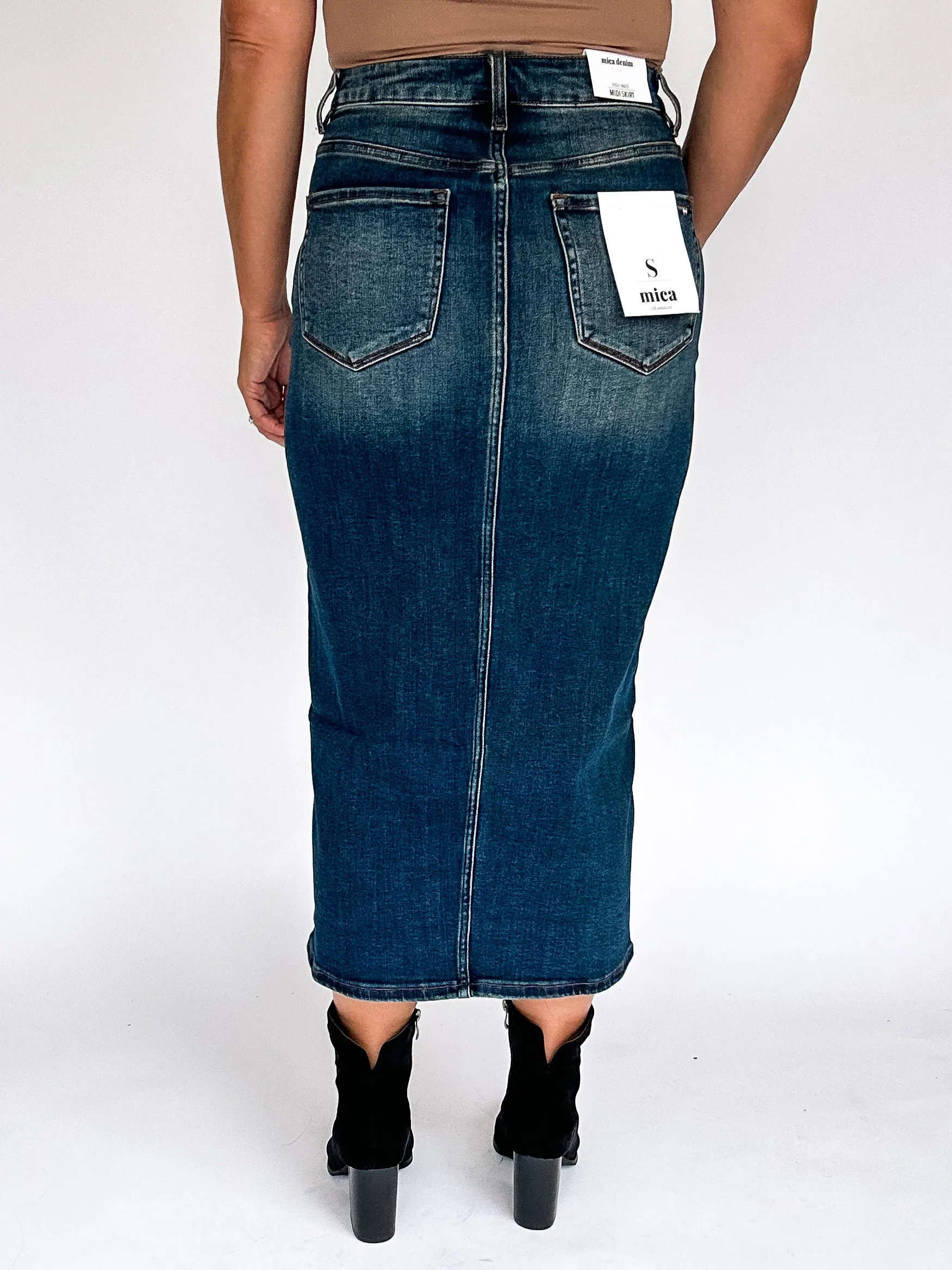 Flirty Midi Mica Denim Skirt