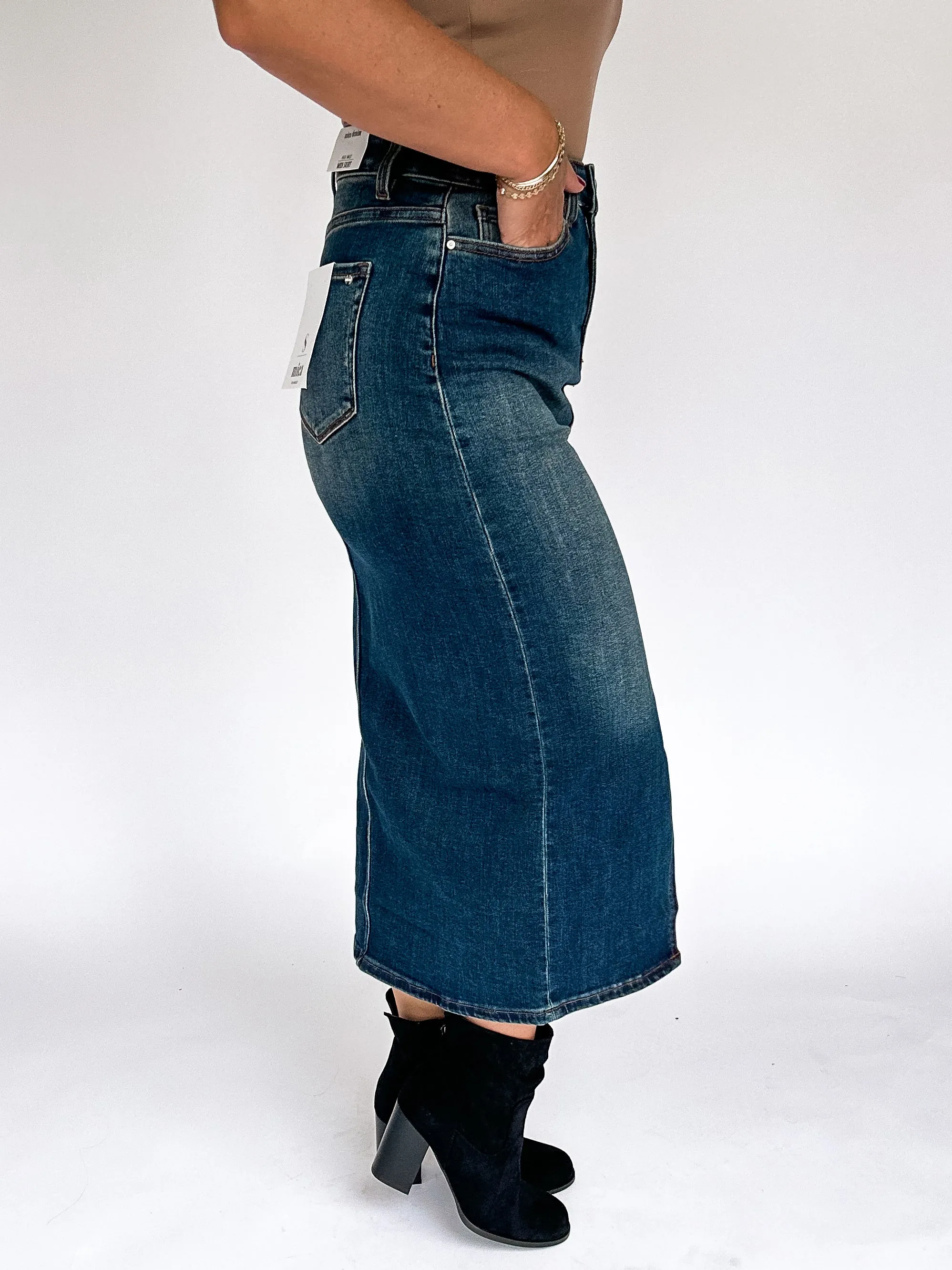 Flirty Midi Mica Denim Skirt