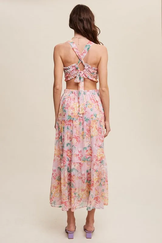 Floral Bubble Textured Two-Piece Style Maxi Dress *Online Only*