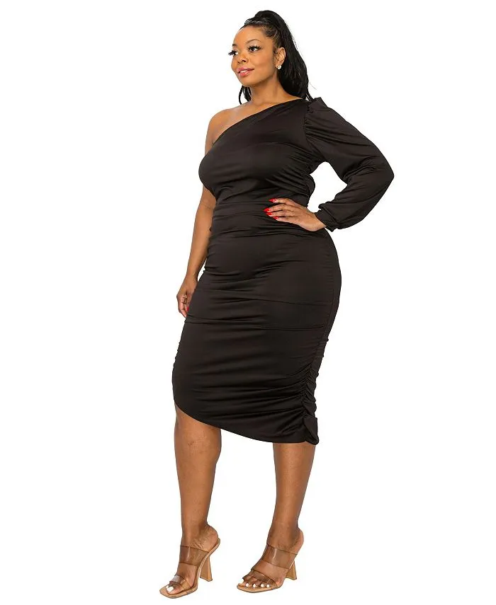 Gaia Plus Size Asymmetrical Bodycon Dress L I V D, Black