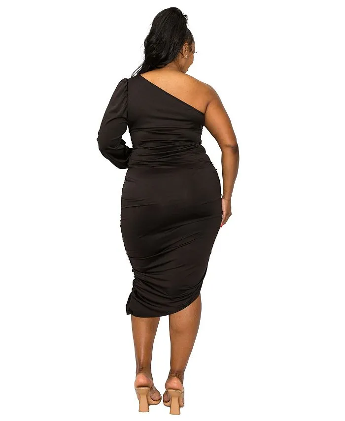 Gaia Plus Size Asymmetrical Bodycon Dress L I V D, Black