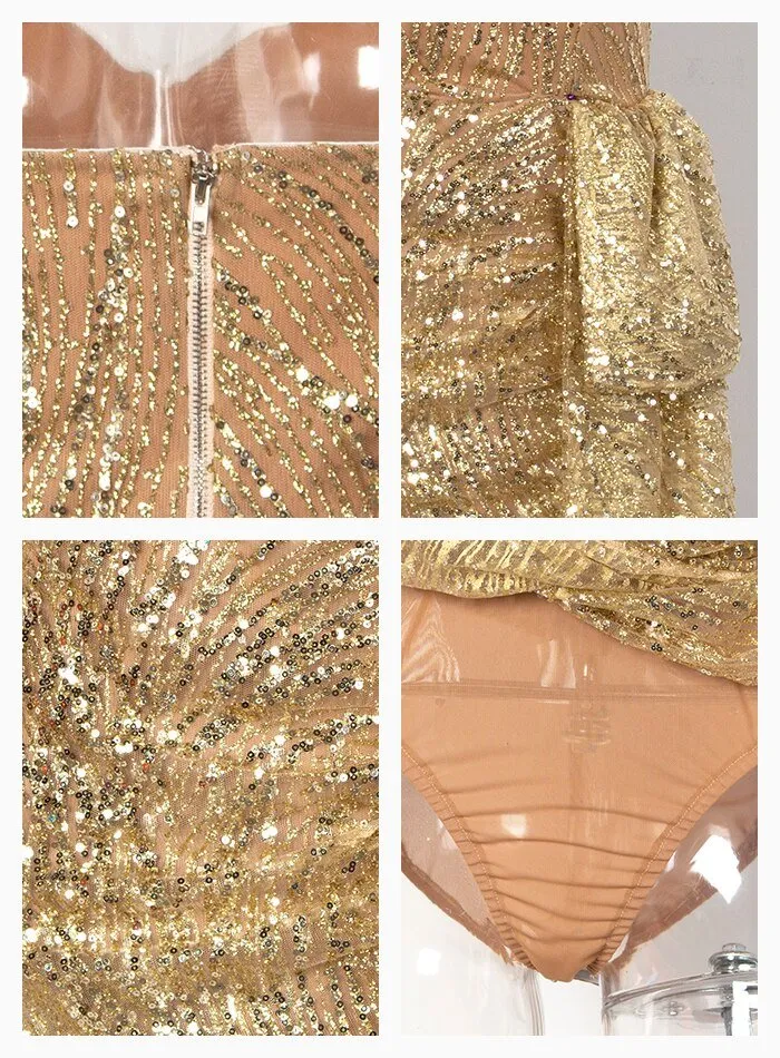 Gold Glitter Glued Material Mini Dress