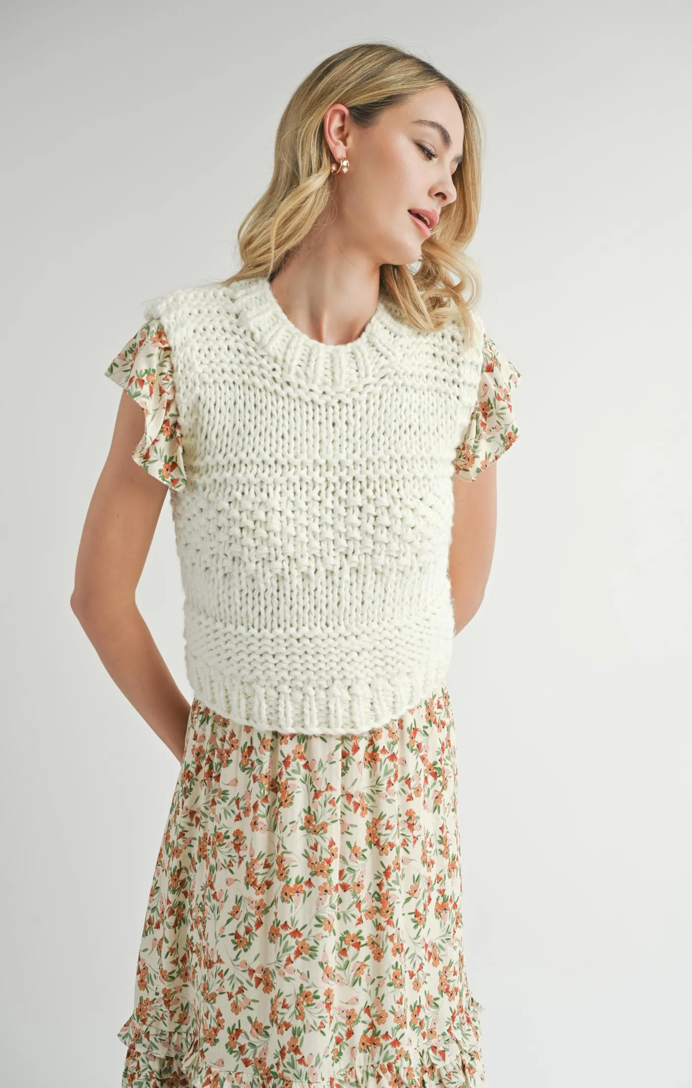 Isla Chunky Knit Sweater Vest - Ivory