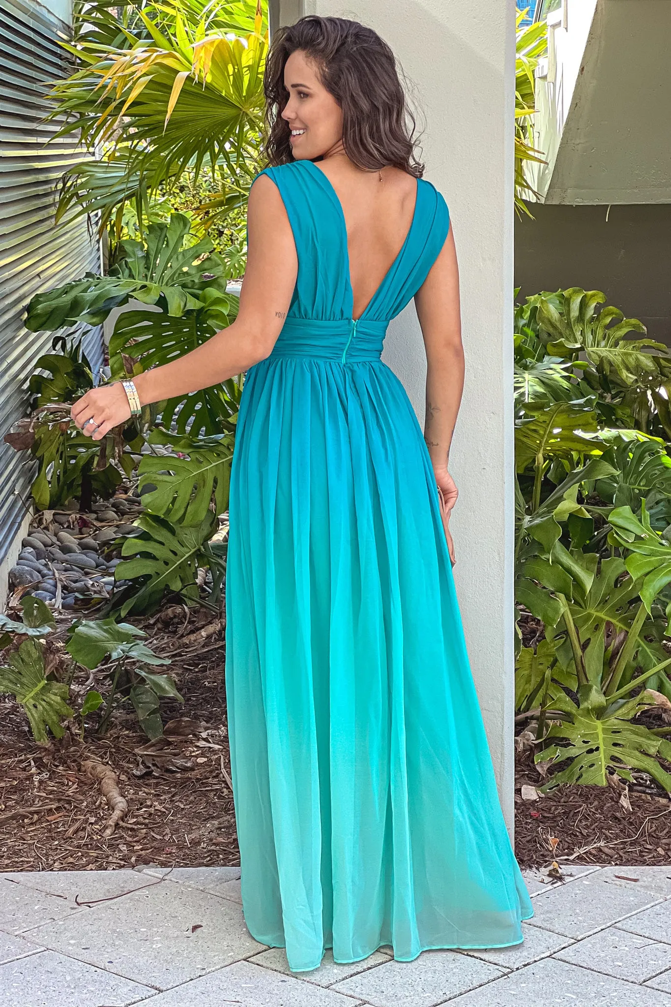 Jade Ombre V-Neck Maxi Dress