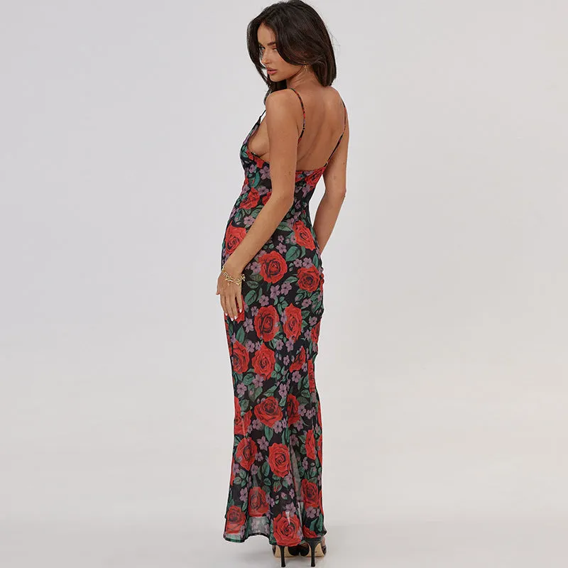 Laela Floral Print Mesh Maxi Dress