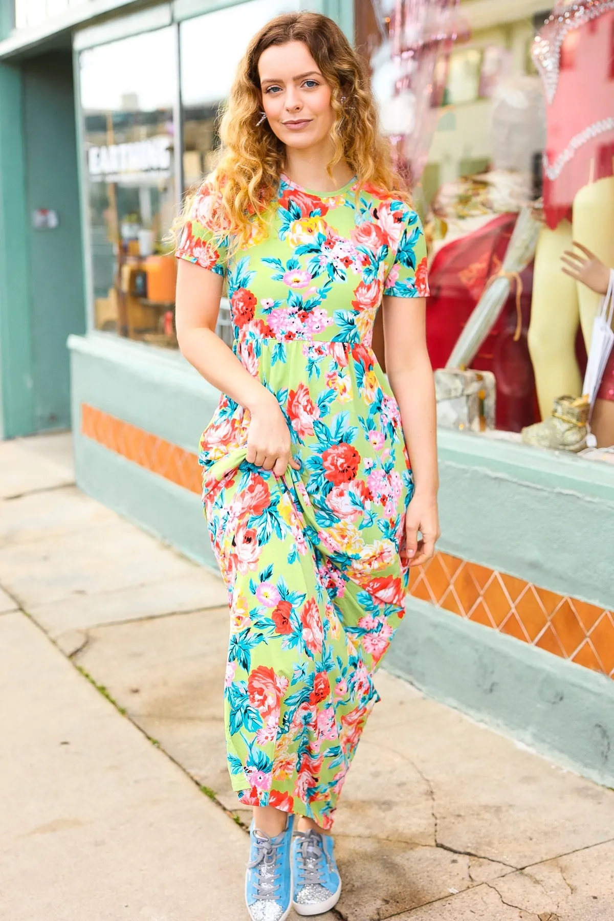 Lime Floral Print Fit & Flare Maxi Dress