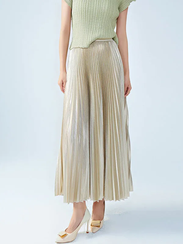 Loose Metallic Pleated Skirts Bottoms