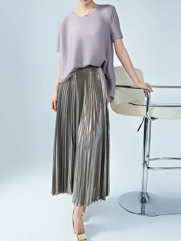 Loose Metallic Pleated Skirts Bottoms