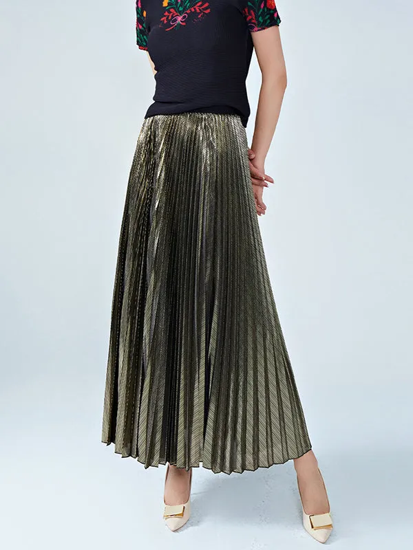 Loose Metallic Pleated Skirts Bottoms