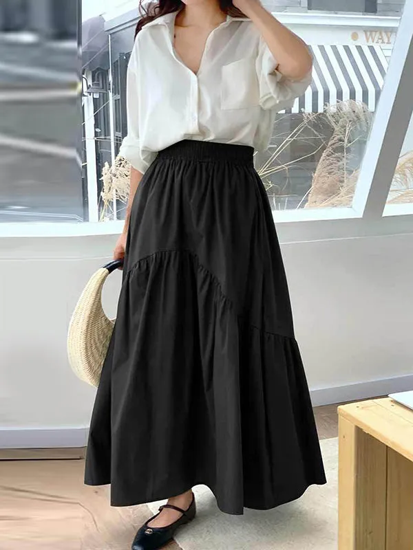 Loose Pleated Split-Joint Skirts Bottoms