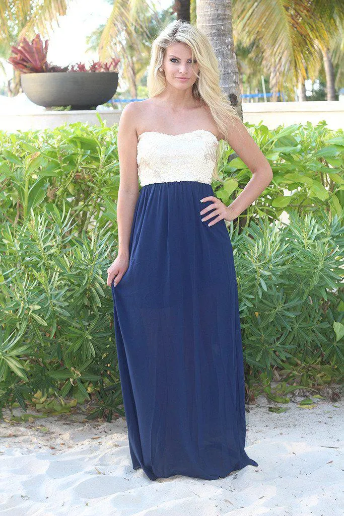 Navy Maxi Dress with Sequin Top