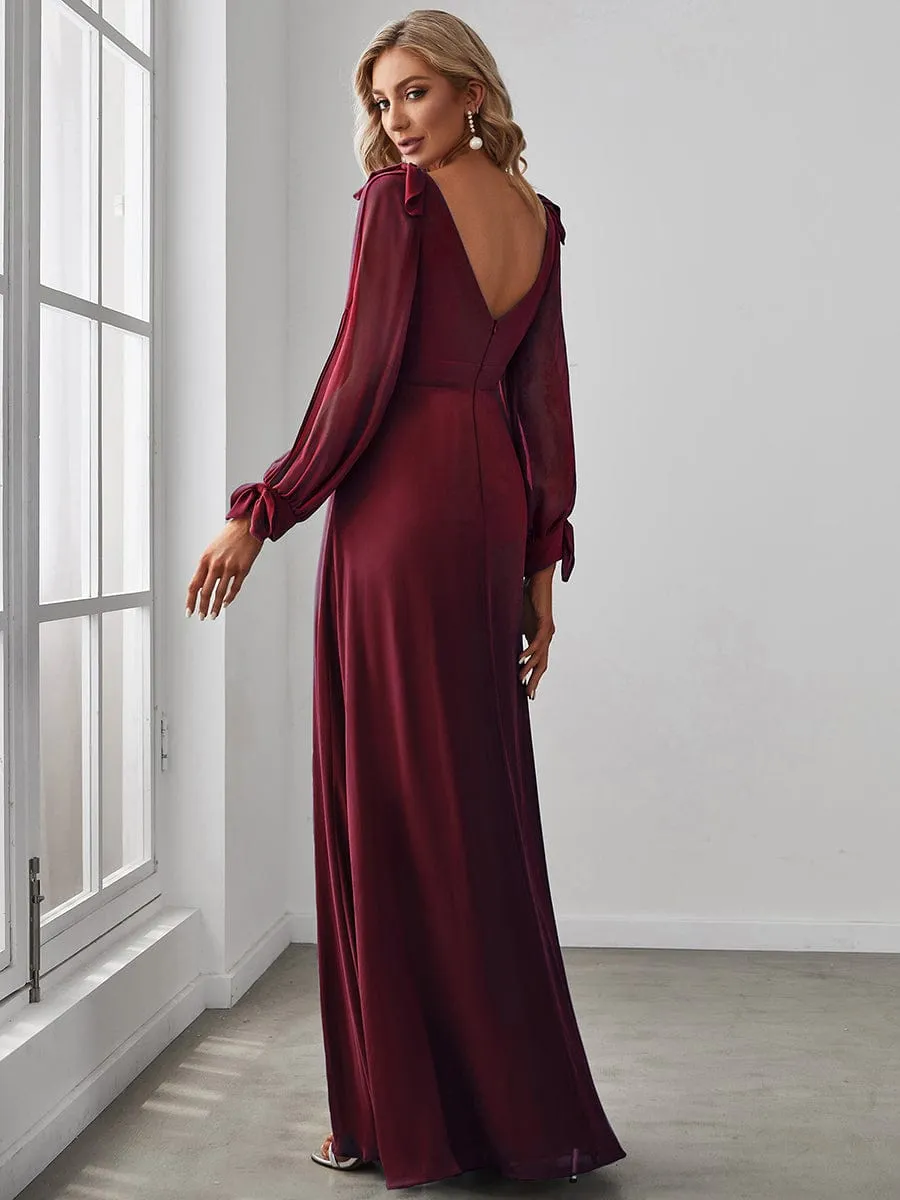 Open Lantern Sleeve A-Line Bridesmaid Dress