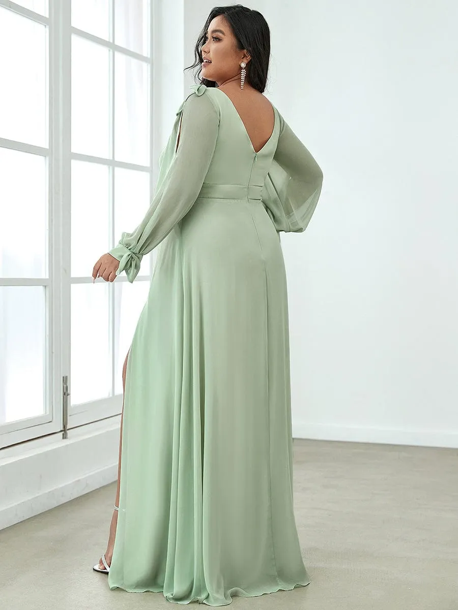 Open Lantern Sleeve A-Line Bridesmaid Dress