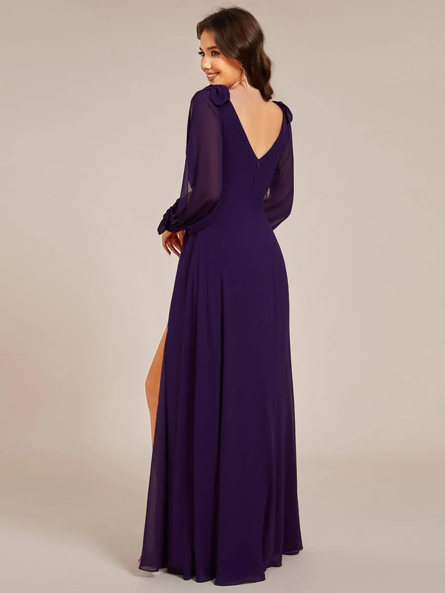 Open Lantern Sleeve A-Line Bridesmaid Dress