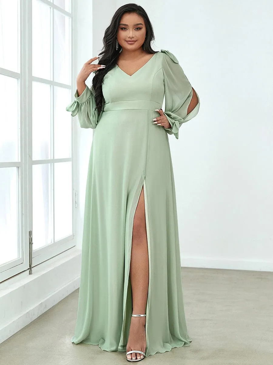 Open Lantern Sleeve A-Line Bridesmaid Dress