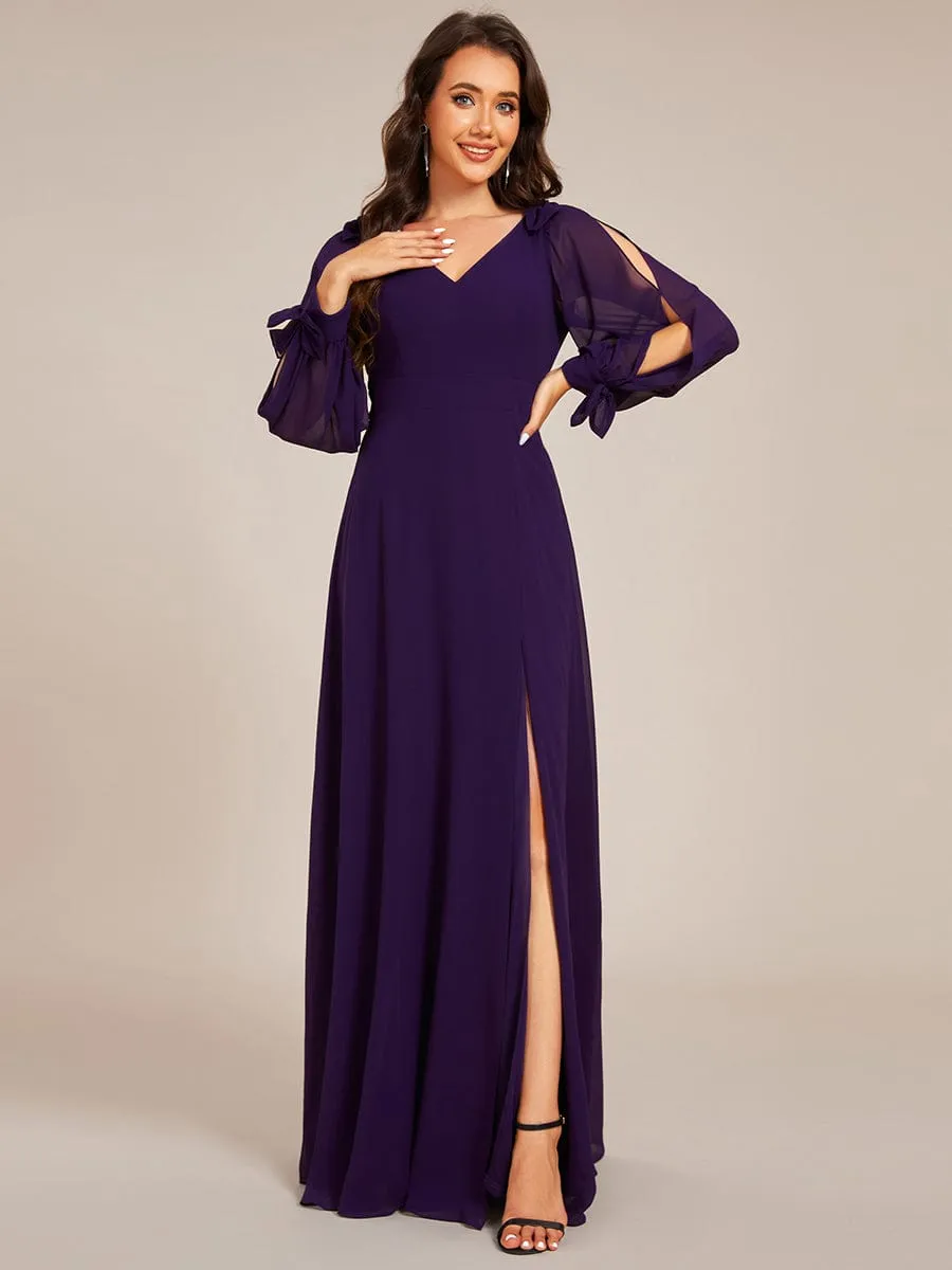 Open Lantern Sleeve A-Line Bridesmaid Dress