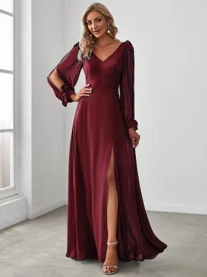 Open Lantern Sleeve A-Line Bridesmaid Dress