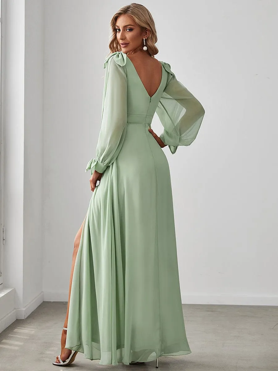 Open Lantern Sleeve A-Line Bridesmaid Dress