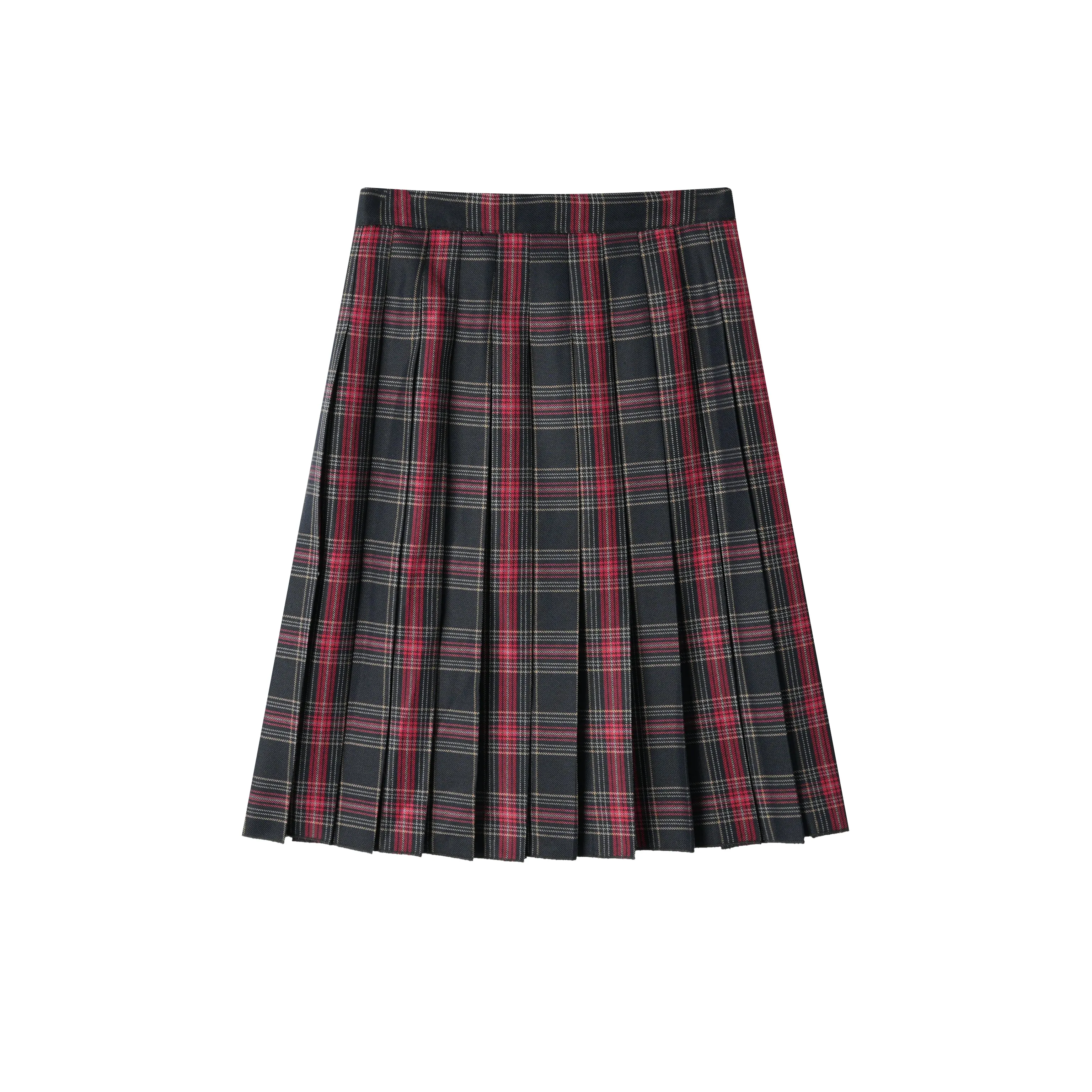 PLAID PLEATED SKIRT-BURGUNDY PLAID