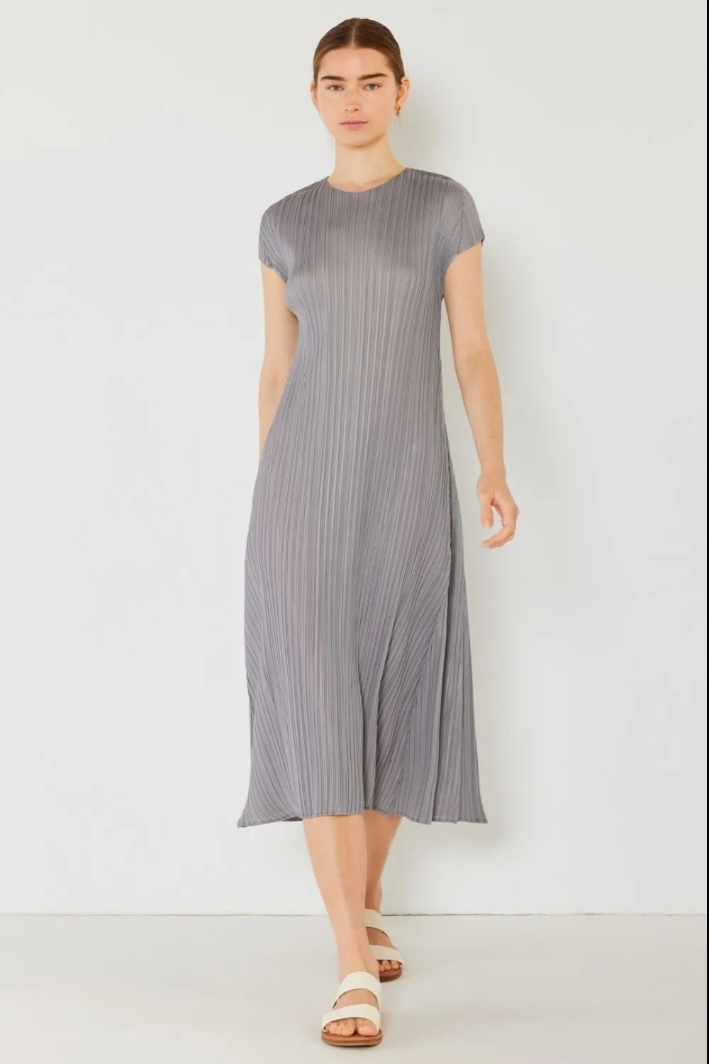 Pleated Cap Sleeve A-Line Dress